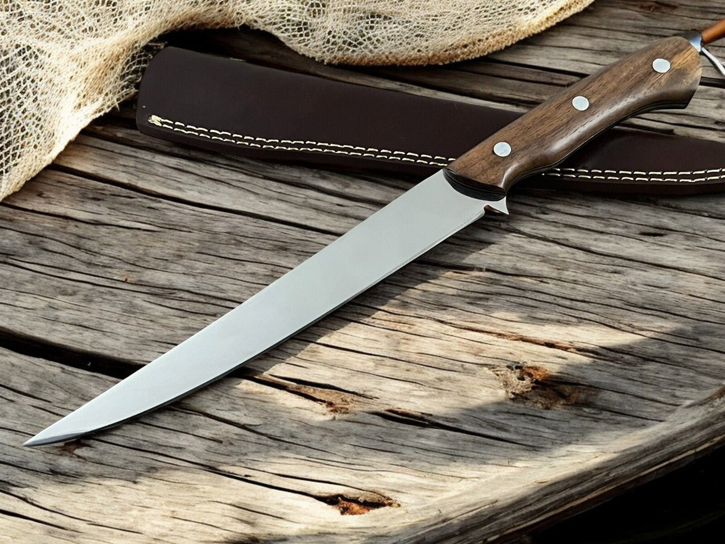 Damascus Knife Store Premium 13.4" Handmade Fillet Knife with Rosewood Handle - Angler's Pro Tackle & Outdoors