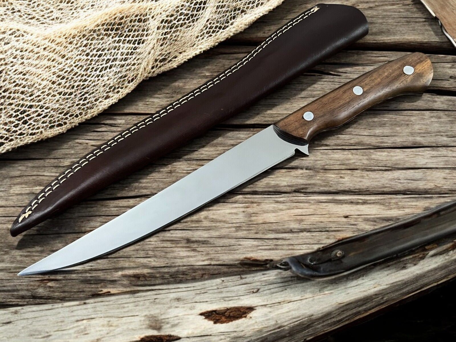 Damascus Knife Store Premium 13.4" Handmade Fillet Knife with Rosewood Handle - Angler's Pro Tackle & Outdoors