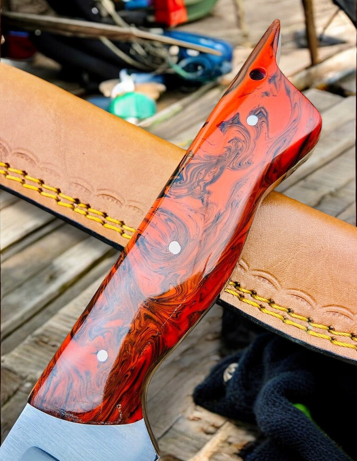 Damascus Knife Store Premium 15" Handmade Fillet Knife with Epoxy Resin Handle - Angler's Pro Tackle & Outdoors