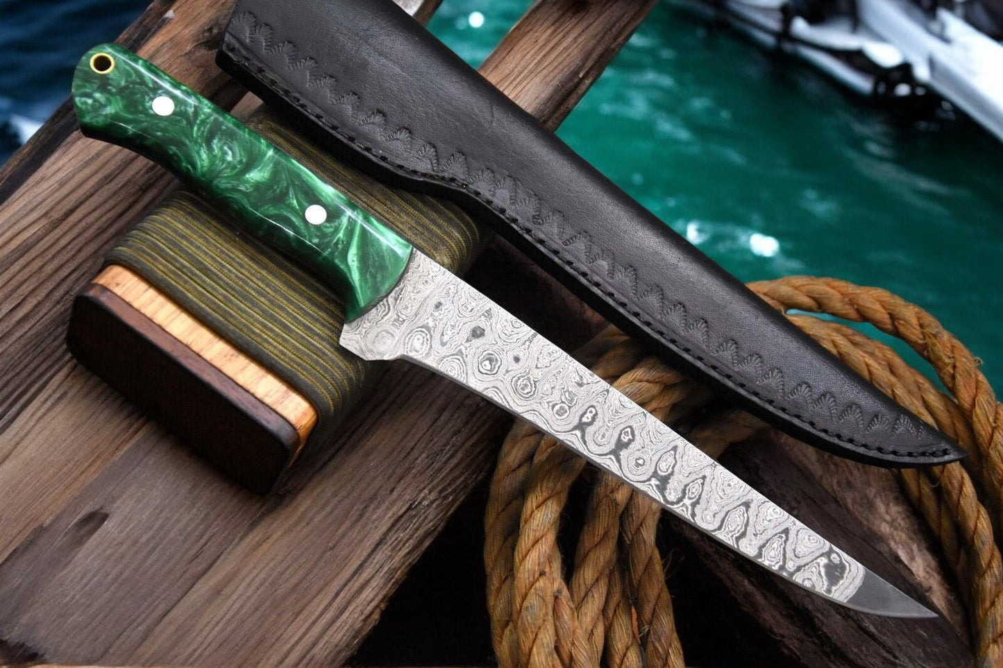 Damascus Knife Store Premium Damascus Fillet Knife – 12.8" Handmade Precision - Angler's Pro Tackle & Outdoors