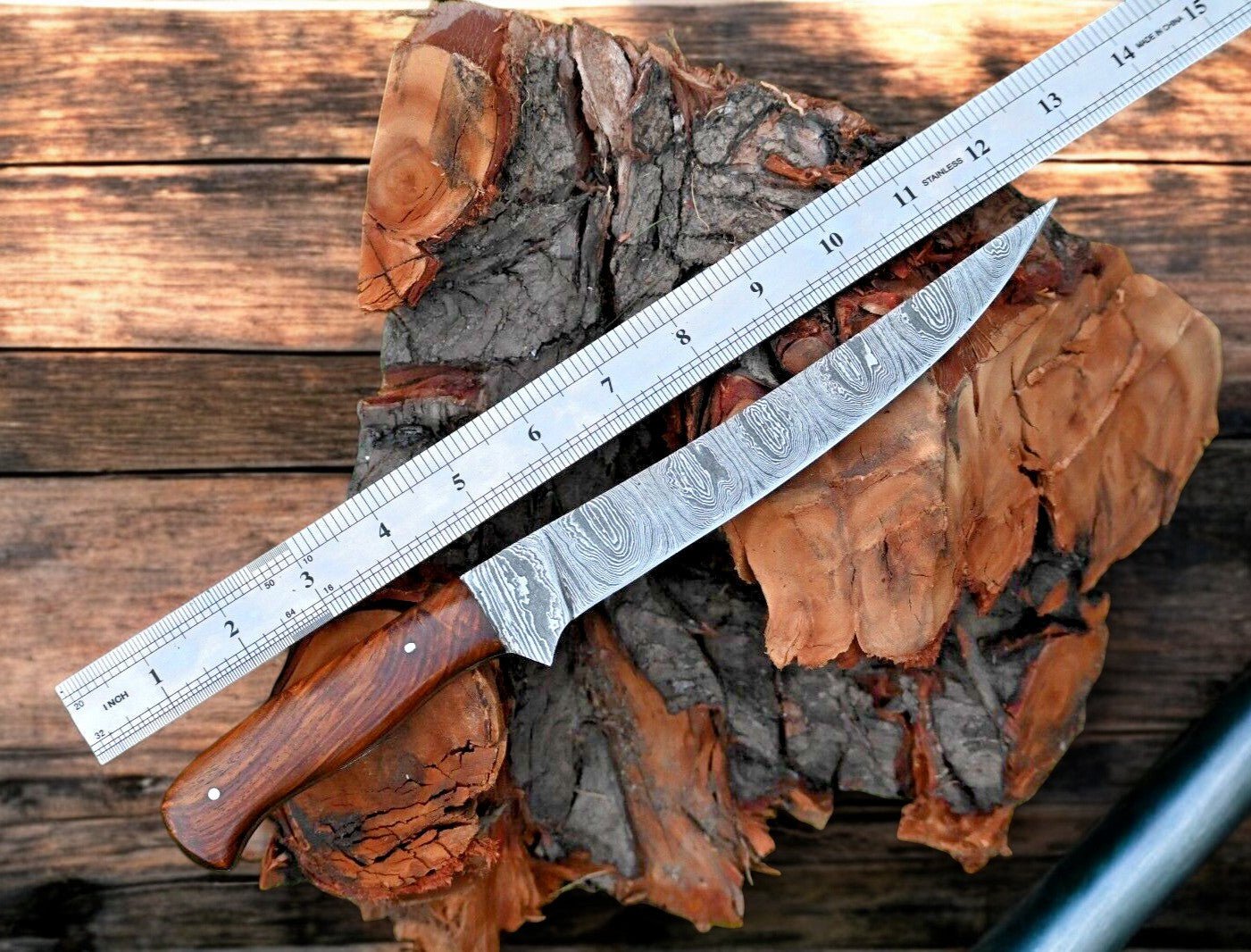 Damascus Knife Store Premium Damascus Fillet Knife – 7.6" Blade, Rosewood Handle - Angler's Pro Tackle & Outdoors