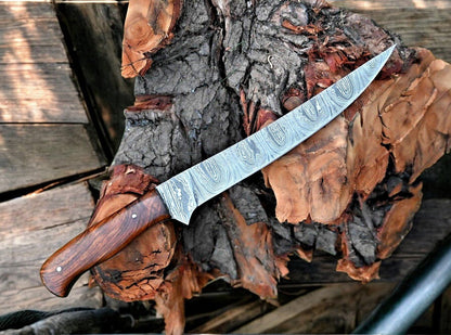 Damascus Knife Store Premium Damascus Fillet Knife – 7.6" Blade, Rosewood Handle - Angler's Pro Tackle & Outdoors