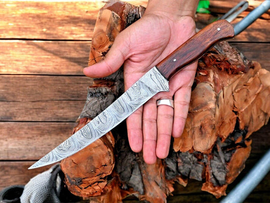 Damascus Knife Store Premium Damascus Fillet Knife – 7.6" Blade, Rosewood Handle - Angler's Pro Tackle & Outdoors