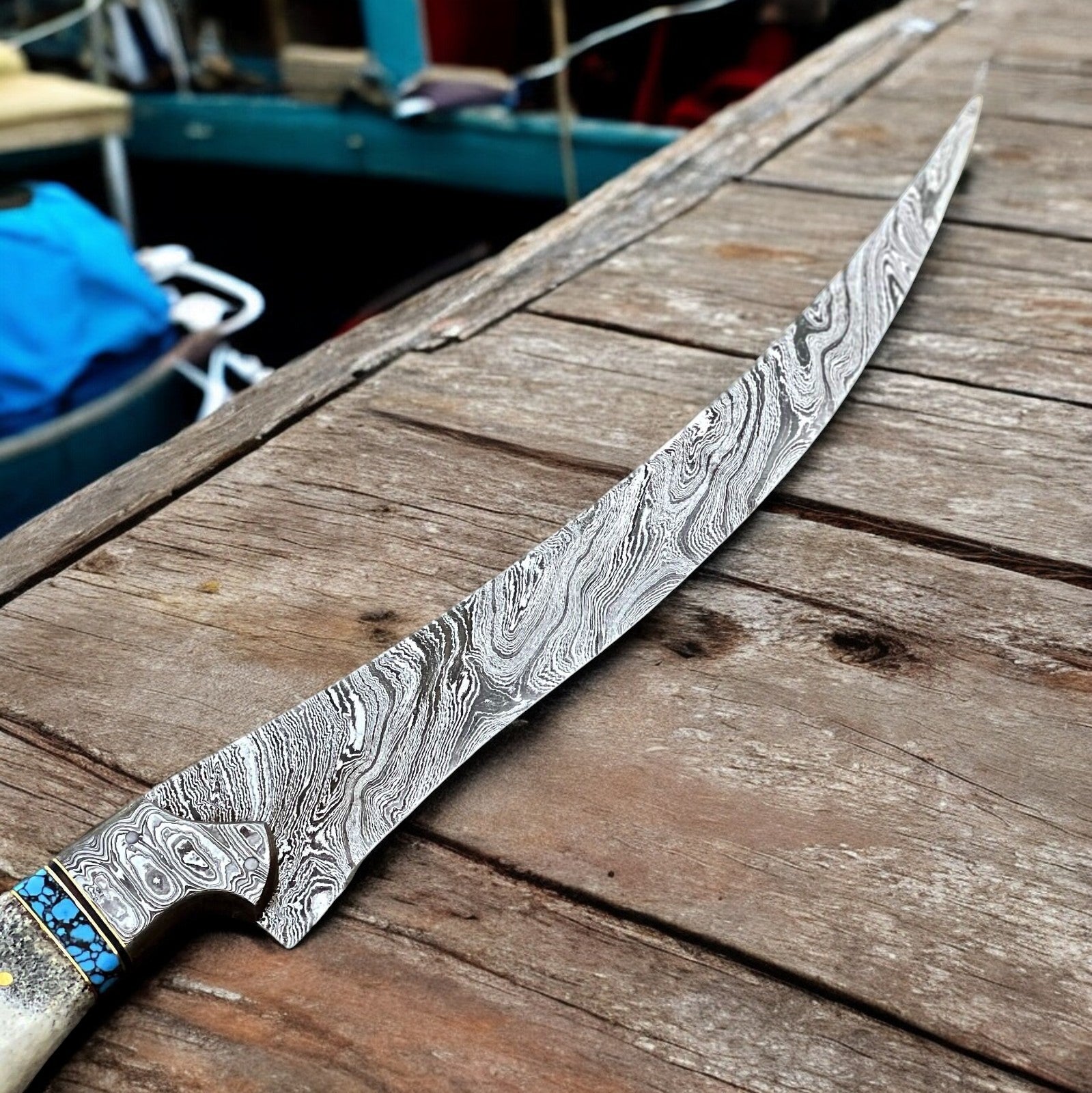 Damascus Knife Store Premium Damascus Fillet Knife – Antler Horn Handle, 13" - Angler's Pro Tackle & Outdoors