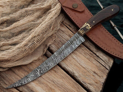 Damascus Knife Store Premium Damascus Fillet Knife – Rosewood & Antler Handle - Angler's Pro Tackle & Outdoors