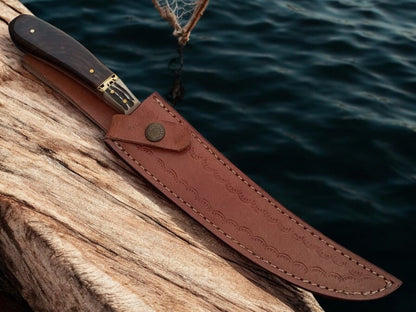 Damascus Knife Store Premium Damascus Fillet Knife – Rosewood & Antler Handle - Angler's Pro Tackle & Outdoors