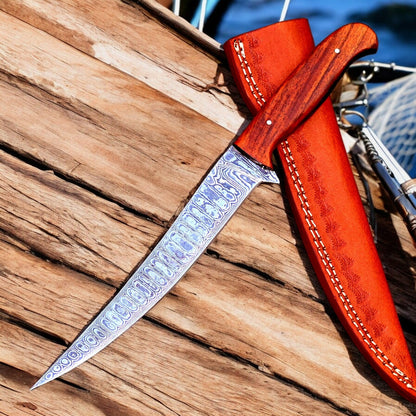 Damascus Knife Store Premium Handmade Damascus Fillet Knife – 12" with Rosewood Handle - Angler's Pro Tackle & Outdoors