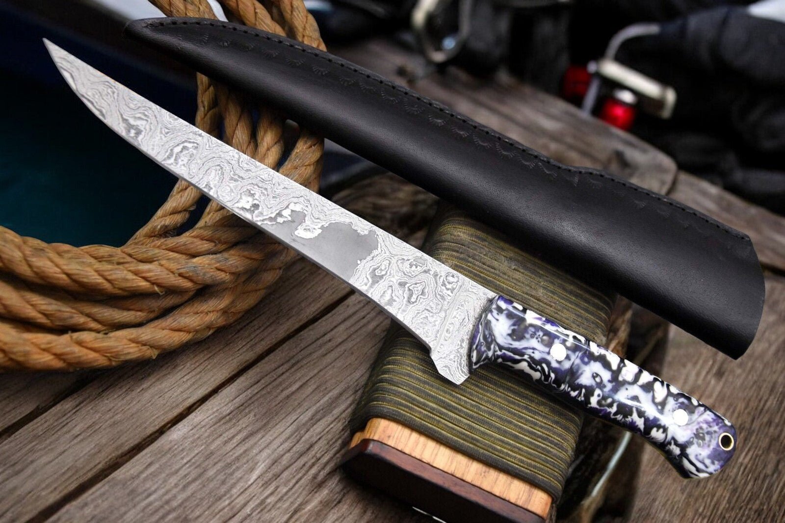 Damascus Knife Store Premium Handmade Damascus Fillet Knife - 12.8" - Angler's Pro Tackle & Outdoors