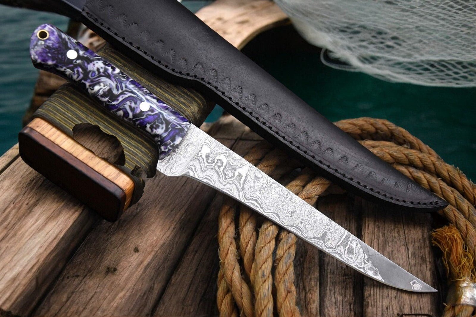 Damascus Knife Store Premium Handmade Damascus Fillet Knife - 12.8" - Angler's Pro Tackle & Outdoors