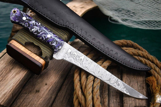 Damascus Knife Store Premium Handmade Damascus Fillet Knife - 12.8" - Angler's Pro Tackle & Outdoors