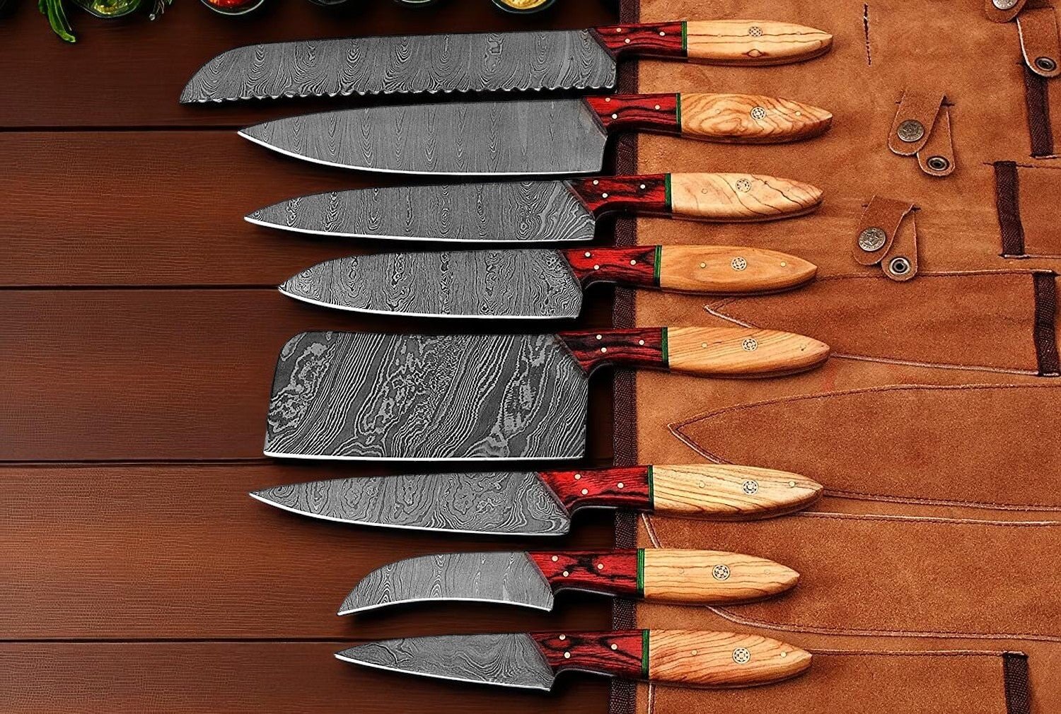 Damascus Knife Store Steel Knives Set – 8 - Piece Full Tang Forged Collection - Angler's Pro Tackle & Outdoors