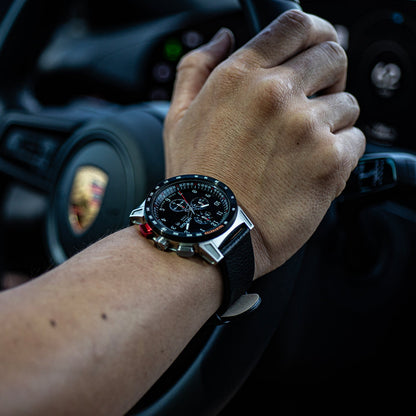 DANGO CR - 01 - CHRONO WATCH WITH ITALIAN LEATHER STRAP - JET BLACK - Angler's Pro Tackle & Outdoors