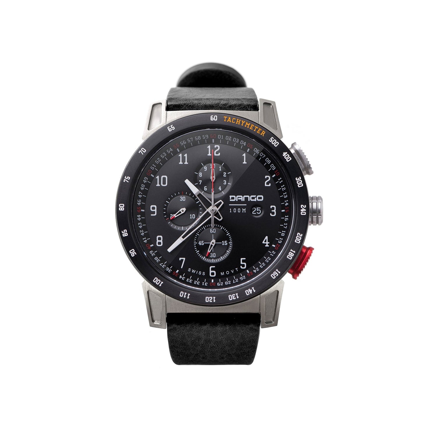 DANGO CR - 01 - CHRONO WATCH WITH ITALIAN LEATHER STRAP - JET BLACK - Angler's Pro Tackle & Outdoors