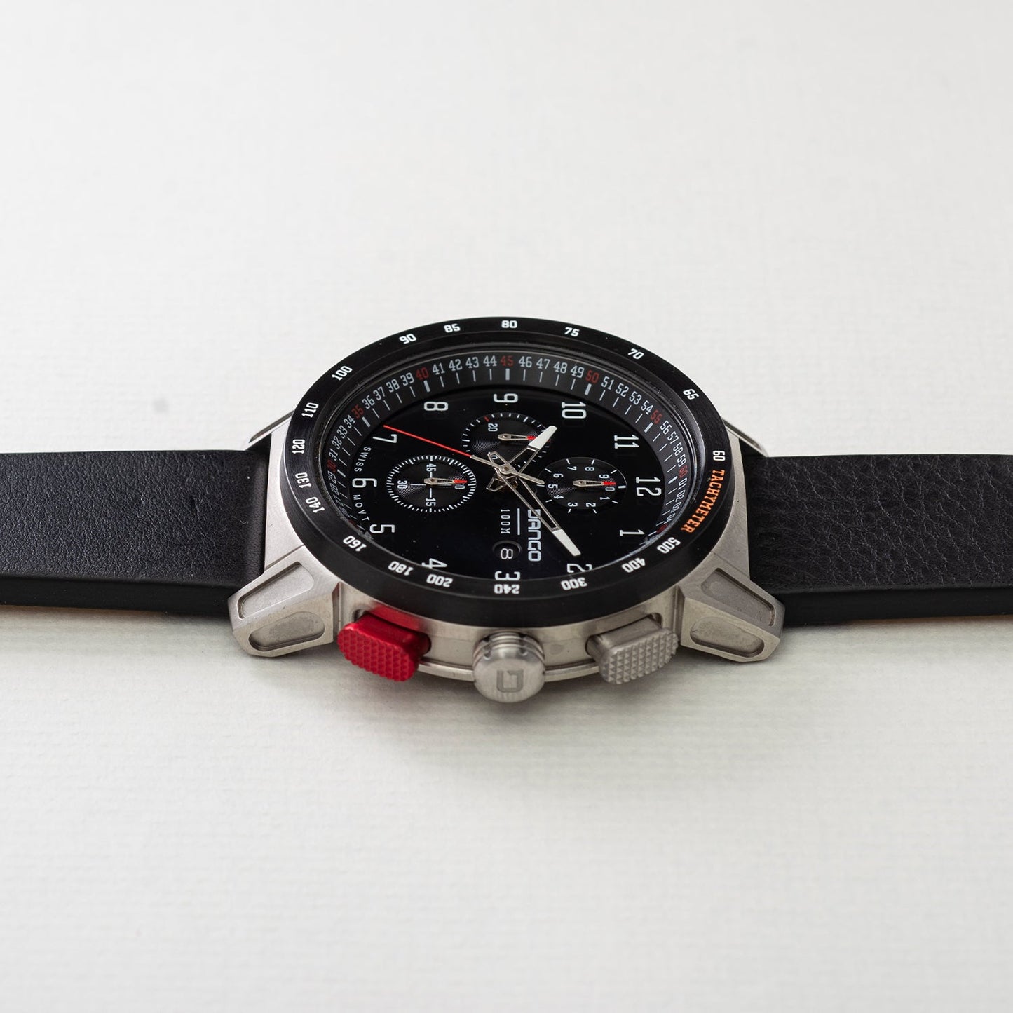 DANGO CR - 01 - CHRONO WATCH WITH ITALIAN LEATHER STRAP - JET BLACK - Angler's Pro Tackle & Outdoors
