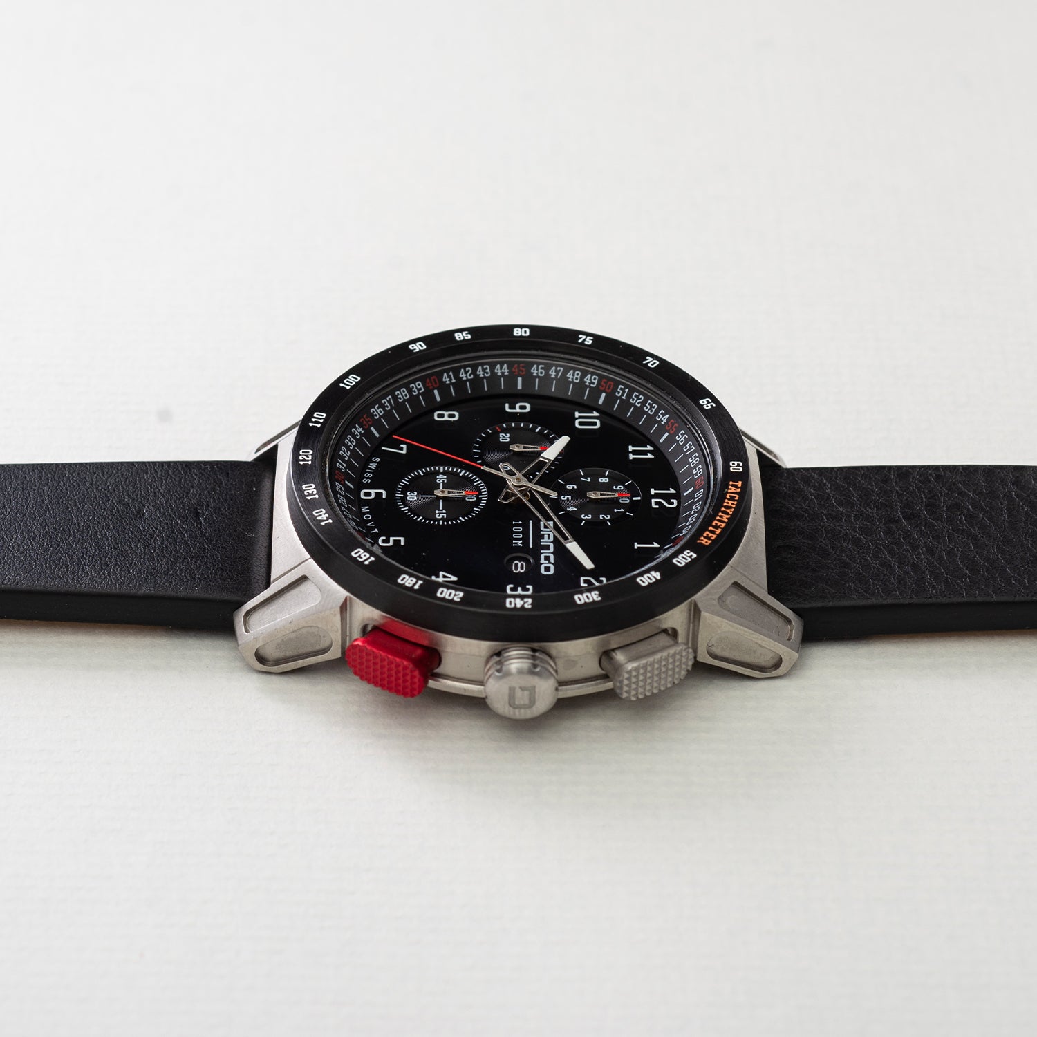 DANGO CR - 01 - CHRONO WATCH WITH ITALIAN LEATHER STRAP - JET BLACK - Angler's Pro Tackle & Outdoors