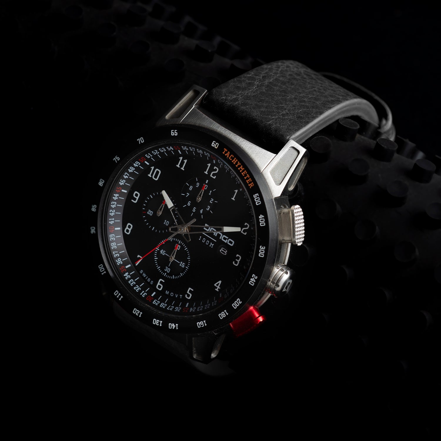 DANGO CR - 01 - CHRONO WATCH WITH ITALIAN LEATHER STRAP - JET BLACK - Angler's Pro Tackle & Outdoors