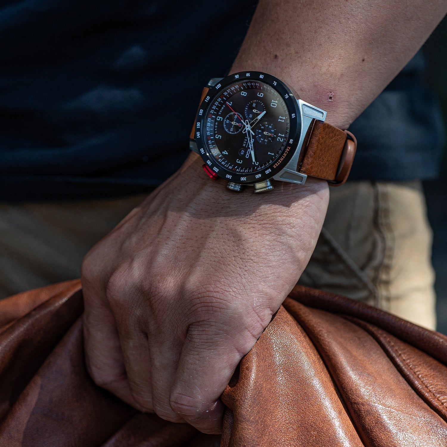 DANGO CR - 01 - CHRONO WATCH WITH ITALIAN LEATHER STRAP - WHISKEY BROWN - Angler's Pro Tackle & Outdoors