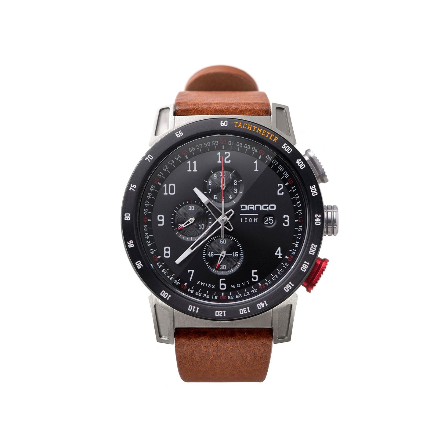 DANGO CR - 01 - CHRONO WATCH WITH ITALIAN LEATHER STRAP - WHISKEY BROWN - Angler's Pro Tackle & Outdoors