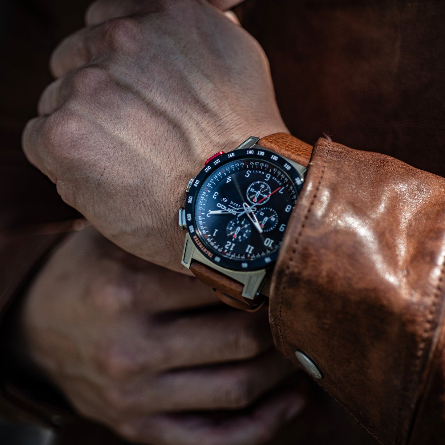 DANGO CR - 01 - CHRONO WATCH WITH ITALIAN LEATHER STRAP - WHISKEY BROWN - Angler's Pro Tackle & Outdoors