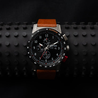 DANGO CR - 01 - CHRONO WATCH WITH ITALIAN LEATHER STRAP - WHISKEY BROWN - Angler's Pro Tackle & Outdoors