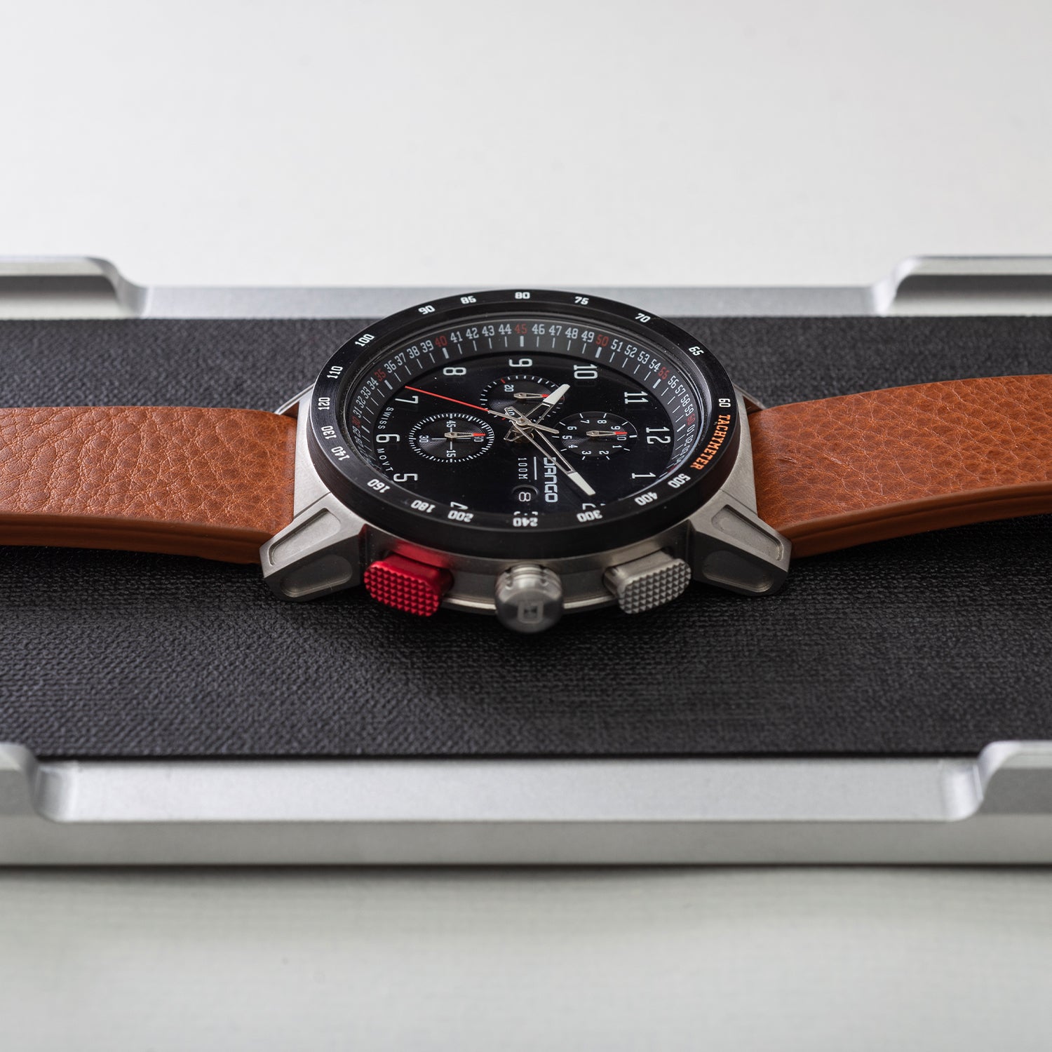DANGO CR - 01 - CHRONO WATCH WITH ITALIAN LEATHER STRAP - WHISKEY BROWN - Angler's Pro Tackle & Outdoors