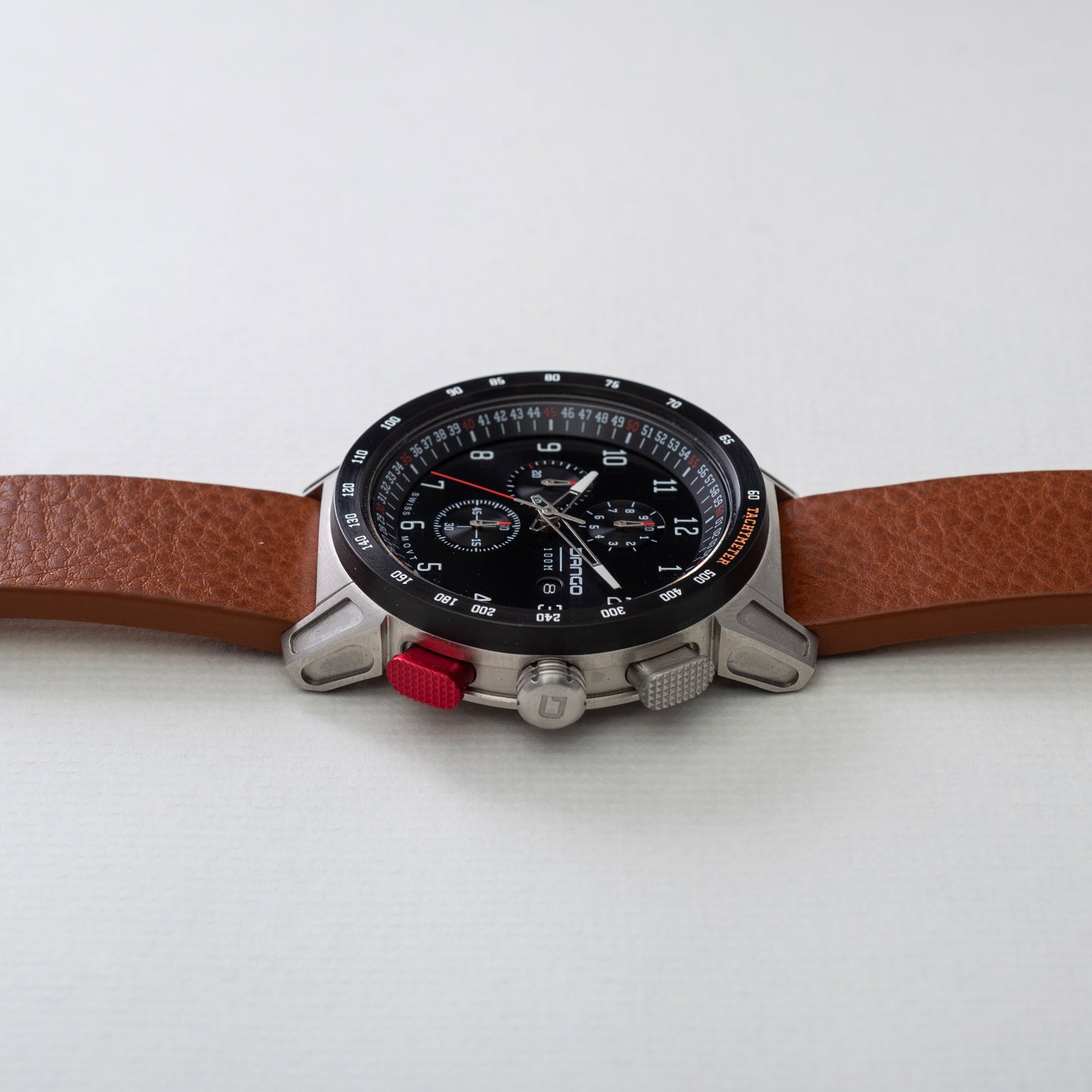 DANGO CR - 01 - CHRONO WATCH WITH ITALIAN LEATHER STRAP - WHISKEY BROWN - Angler's Pro Tackle & Outdoors