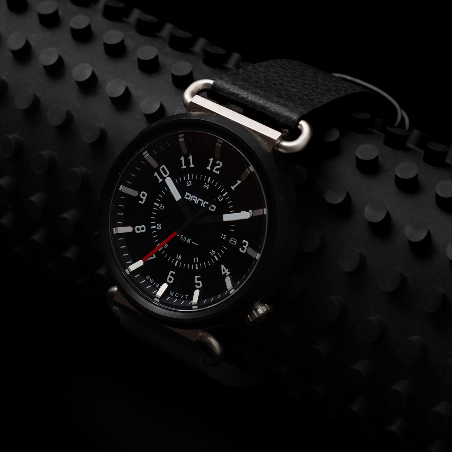 DANGO TK - 01 - TREK WATCH WITH ITALIAN LEATHER STRAP - JET BLACK - Angler's Pro Tackle & Outdoors