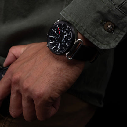 DANGO TK - 01 - TREK WATCH WITH ITALIAN LEATHER STRAP - JET BLACK - Angler's Pro Tackle & Outdoors