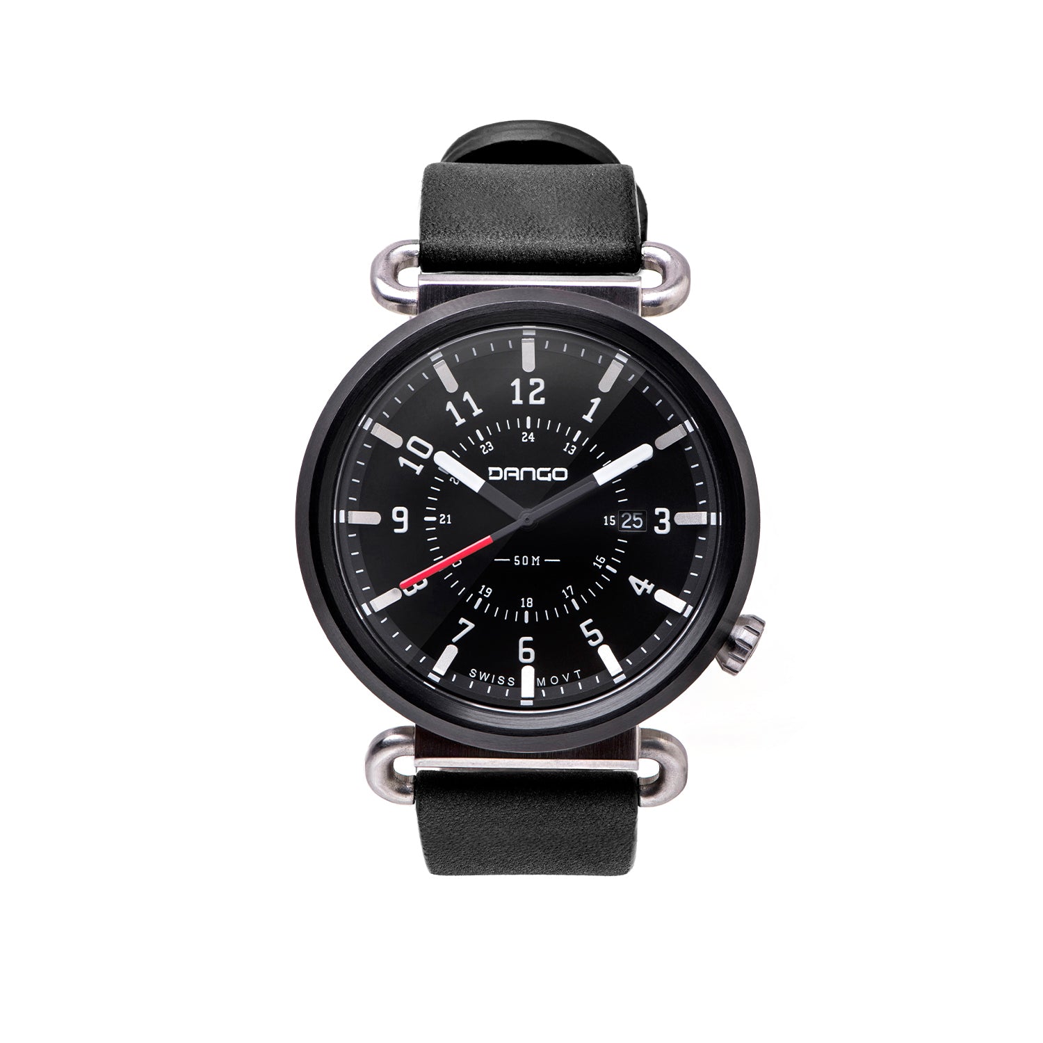DANGO TK - 01 - TREK WATCH WITH ITALIAN LEATHER STRAP - JET BLACK - Angler's Pro Tackle & Outdoors
