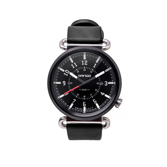 DANGO TK - 01 - TREK WATCH WITH ITALIAN LEATHER STRAP - JET BLACK - Angler's Pro Tackle & Outdoors