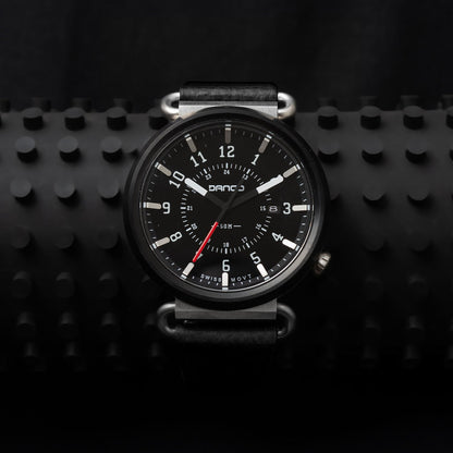 DANGO TK - 01 - TREK WATCH WITH ITALIAN LEATHER STRAP - JET BLACK - Angler's Pro Tackle & Outdoors