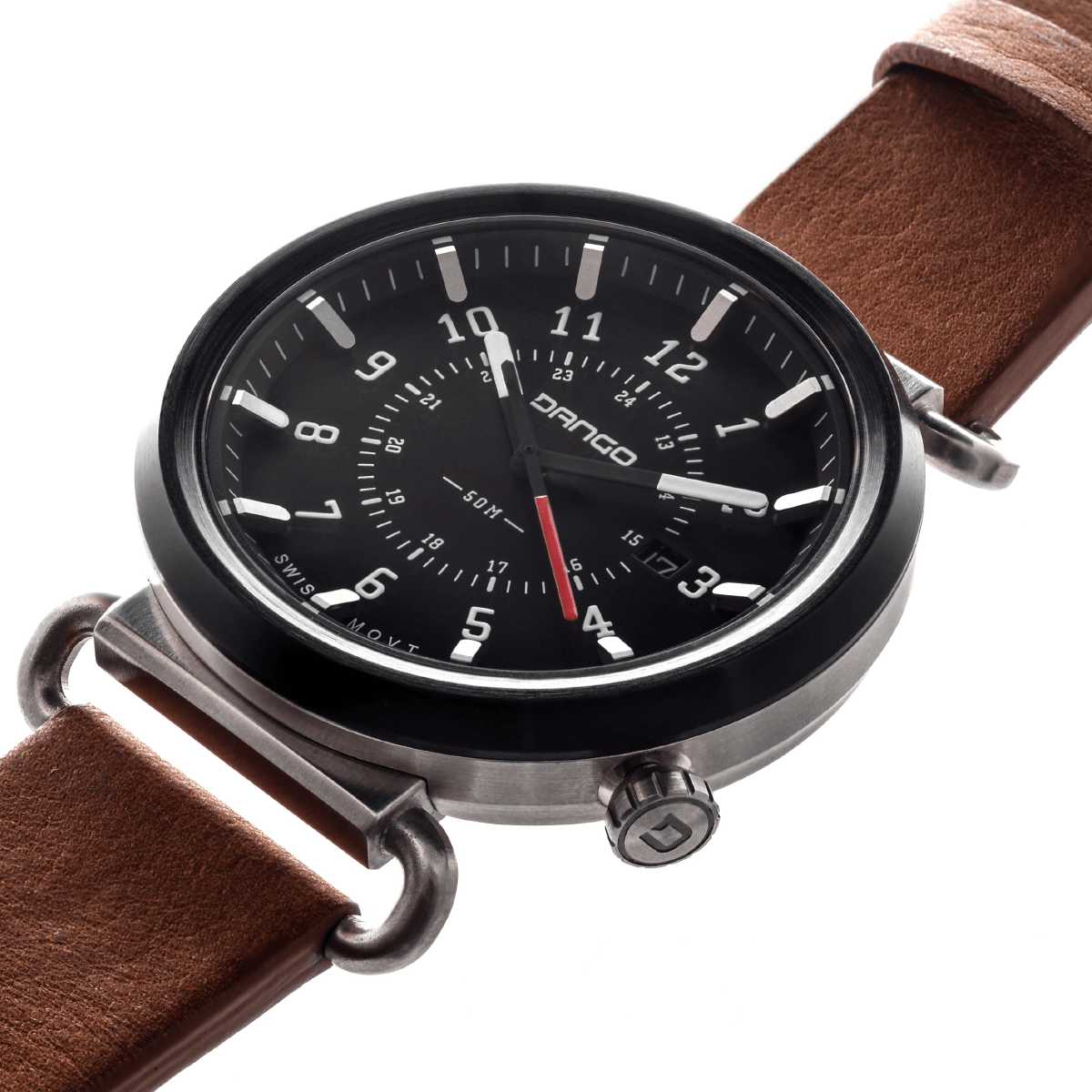 DANGO TK - 01 - TREK WATCH WITH ITALIAN LEATHER STRAP - WHISKEY BROWN - Angler's Pro Tackle & Outdoors