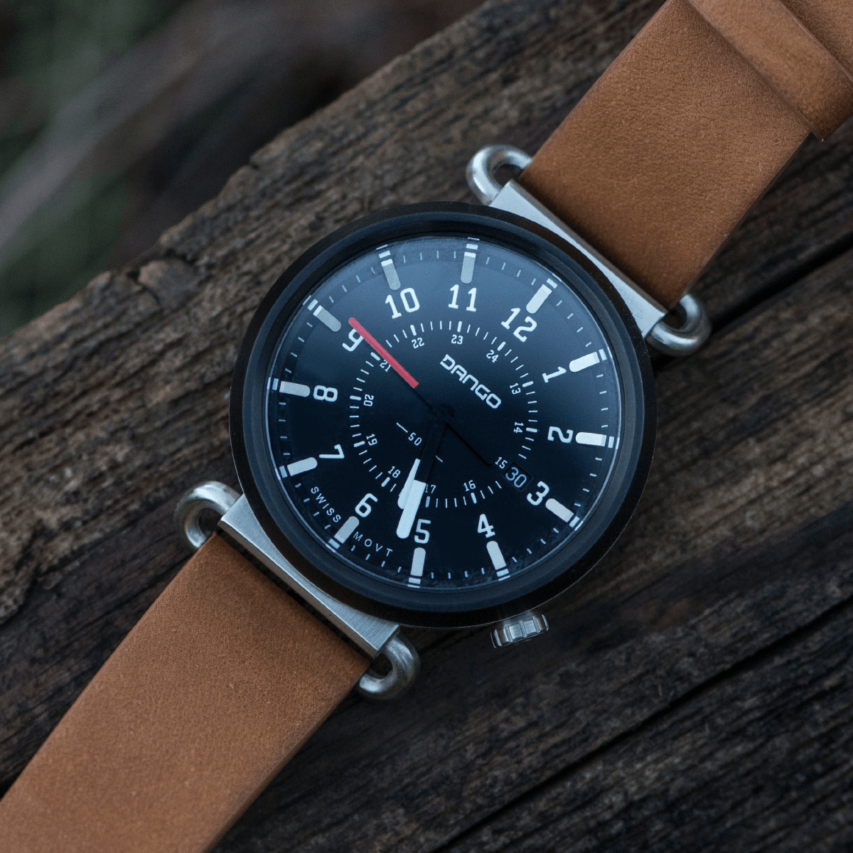 DANGO TK - 01 - TREK WATCH WITH ITALIAN LEATHER STRAP - WHISKEY BROWN - Angler's Pro Tackle & Outdoors