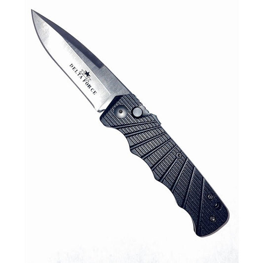 Delta Force Automatic Knife Black Aluminum - Satin Plain - Angler's Pro Tackle & Outdoors