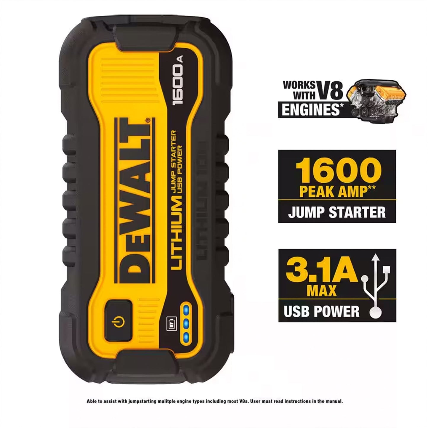 DEWALT 1600 Peak Amp Li - Po Battery Jump Power Starter, Portable Car Charger Set - Angler's Pro Tackle & Outdoors