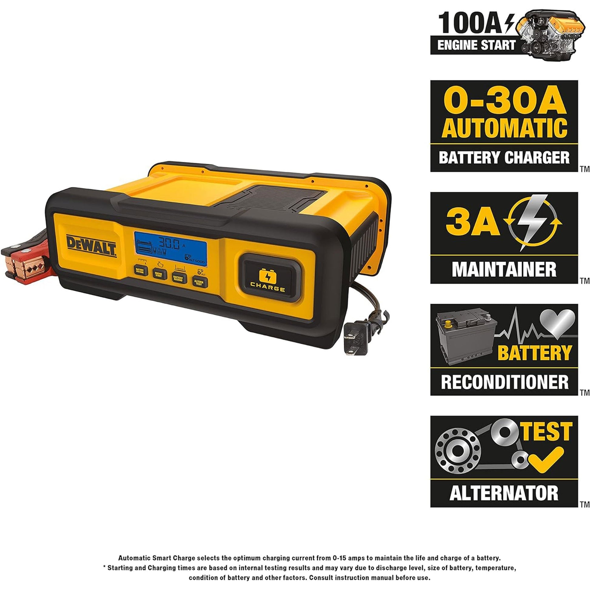 DEWALT Automotive or Marine Battery Charger, Maintainer with LCD Screen, 30 Amps - Angler's Pro Tackle & Outdoors