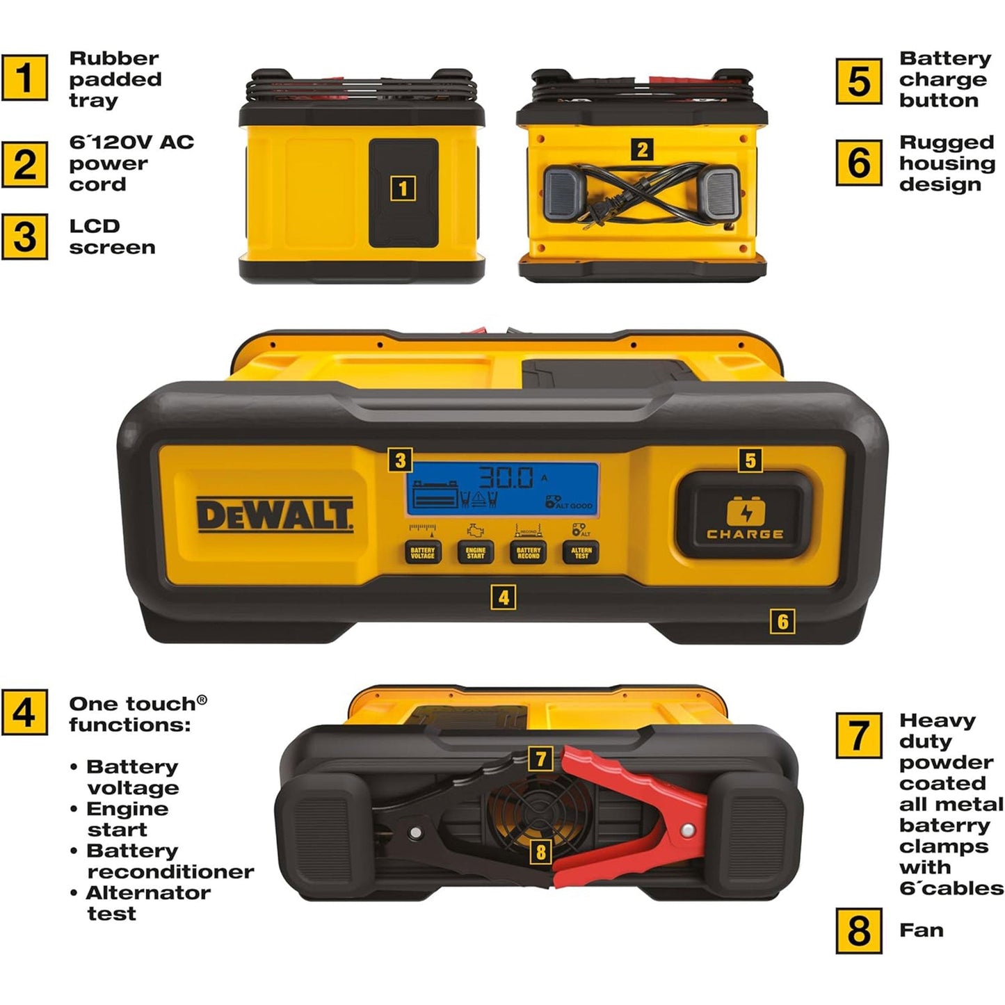 DEWALT Automotive or Marine Battery Charger, Maintainer with LCD Screen, 30 Amps - Angler's Pro Tackle & Outdoors