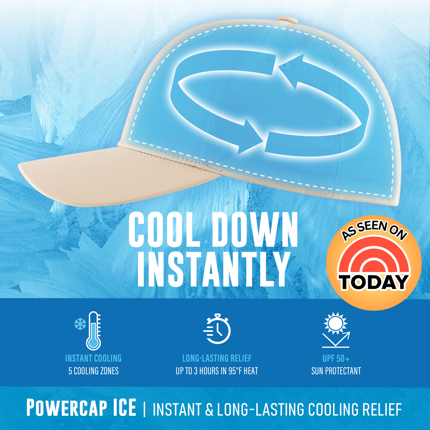 Panther Vision POWERCAP ICE Cooling Baseball Hat – Instant Cooling Relief with Reusable Ice Packs, UPF 50 UV Sun Protection, Lightweight & Breathable for Hot Weather