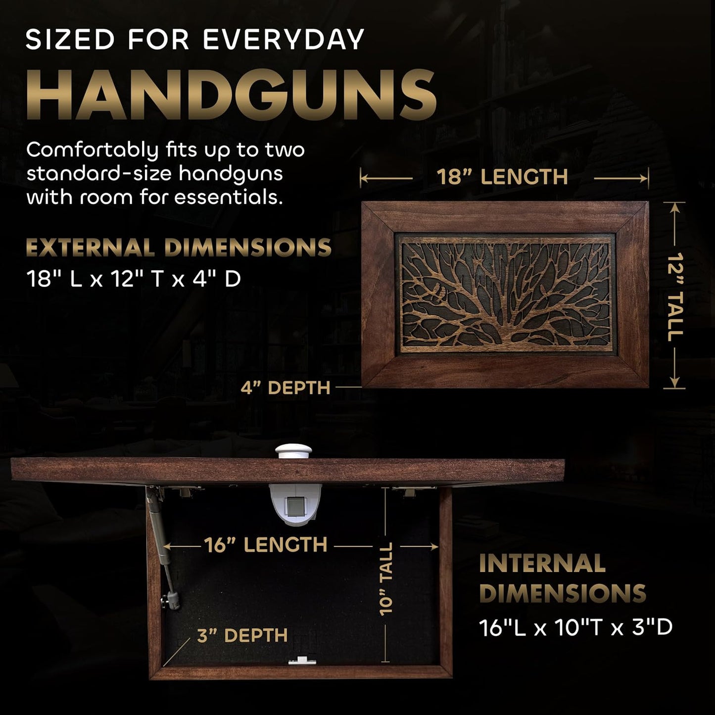 Bellewood Designs - Wood Gun Cabinet Birds In A Tree Wall Decoration - Hidden Gun Safe To Securely Store Your Gun In Plain Sight