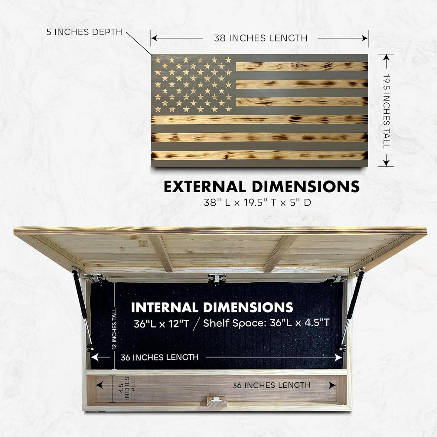 Bellewood Designs - Classic Burnt Wood American Flag Gun Storage Cabinet (Gray)