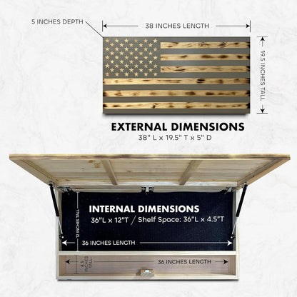 Bellewood Designs - Classic Burnt Wood American Flag Gun Storage Cabinet (Gray)