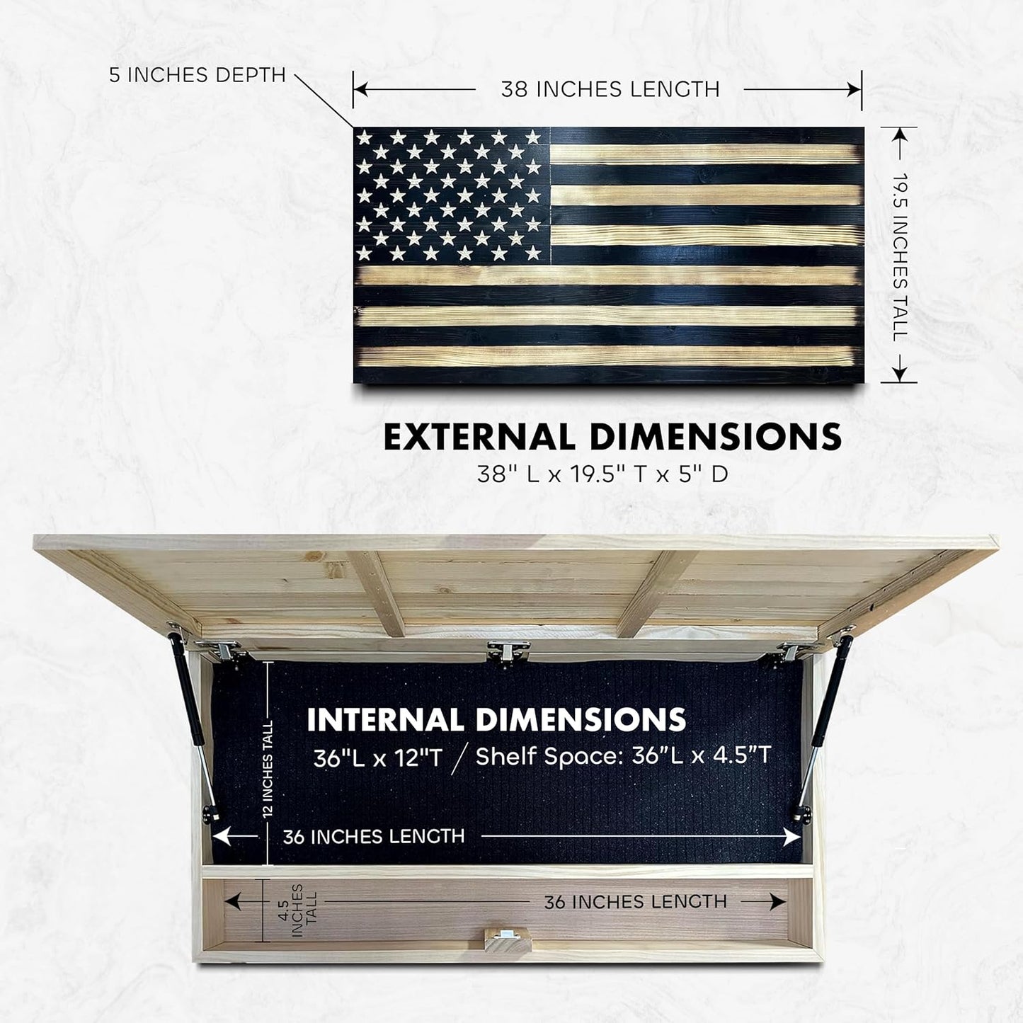 Bellewood Designs - Large American Flag Hidden Gun Storage Cabinet (Black)