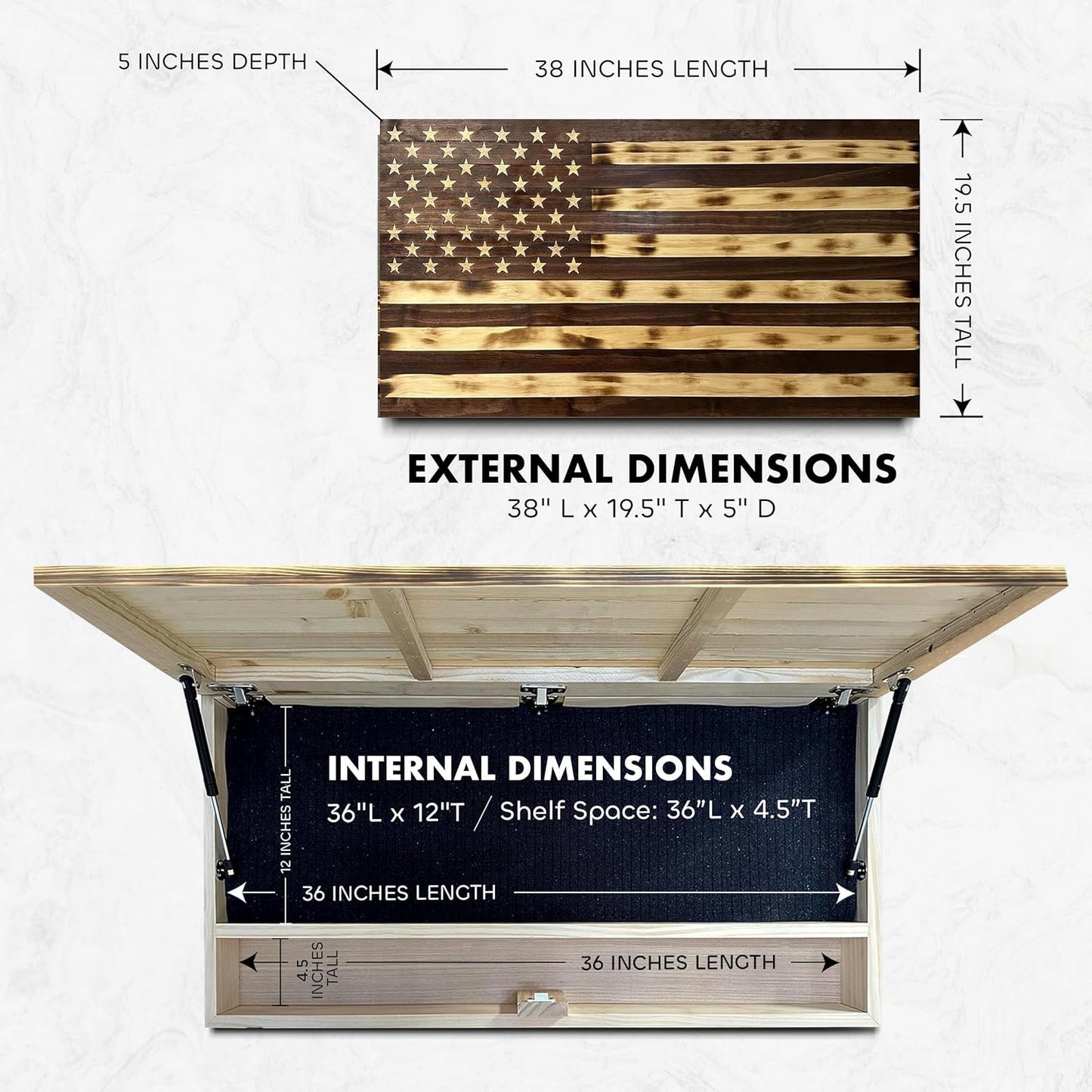 Rustic American Flag Hidden Gun Storage Cabinet Burnt Wood and Red Mahogany