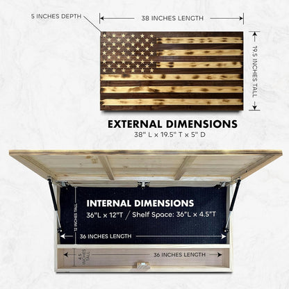 Rustic American Flag Hidden Gun Storage Cabinet Burnt Wood and Red Mahogany