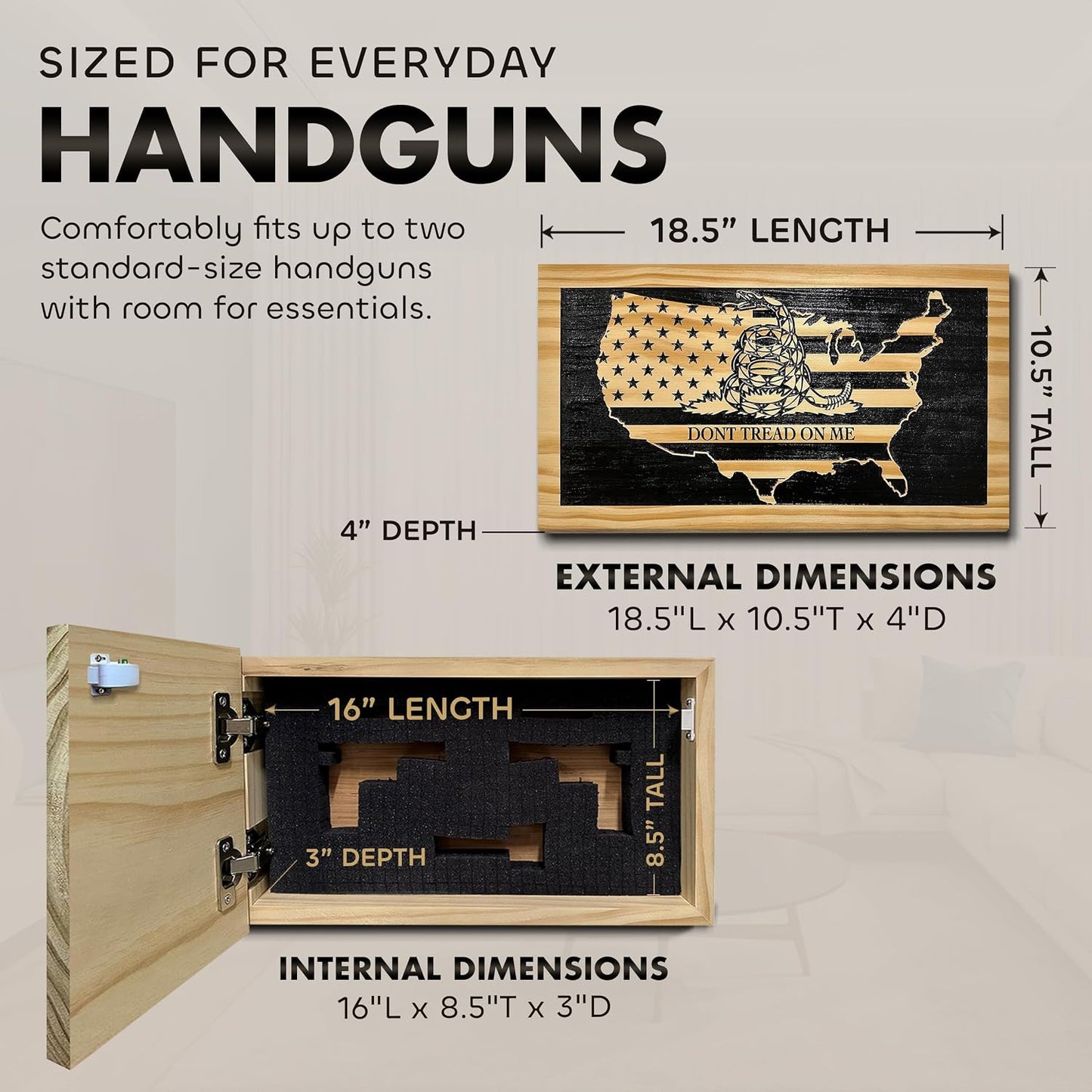 Bellewood Designs - Dont Tread On Me Secure Wall-Mounted Gun Cabinet (Union)
