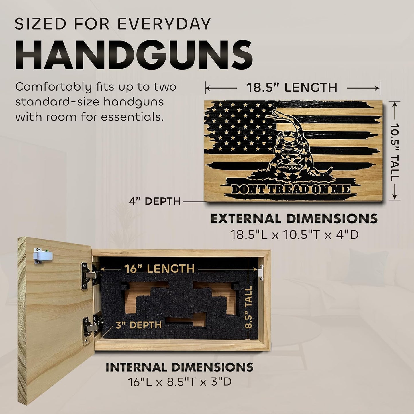Bellewood Designs - Dont Tread On Me Secure Wall-Mounted Gun Cabinet (Distressed)