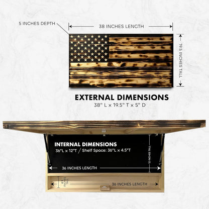 Bellewood Designs - Large Burnt American Flag Hidden Gun Storage Cabinet (Burnt)