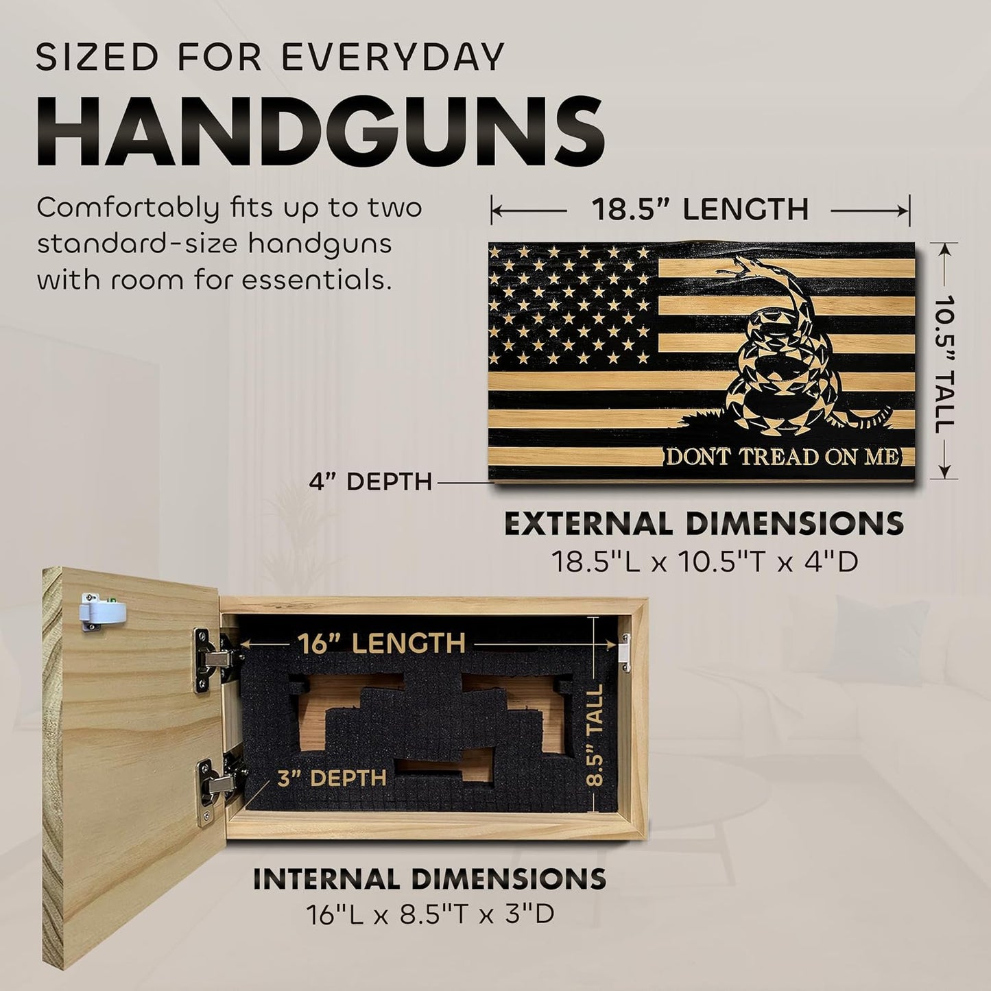 Bellewood Designs - Dont Tread On Me Secure Wall-Mounted Gun Cabinet (Stripes)