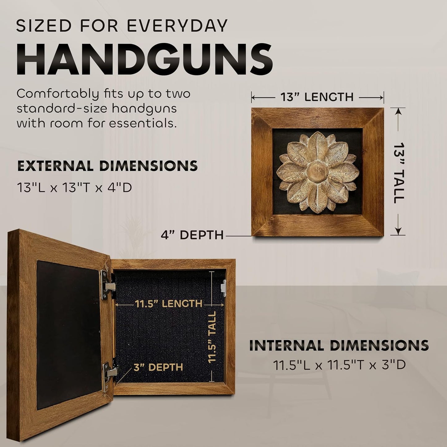 Bellewood Designs - Hidden Gun Cabinet Wall Decor Distressed Flower (Black)