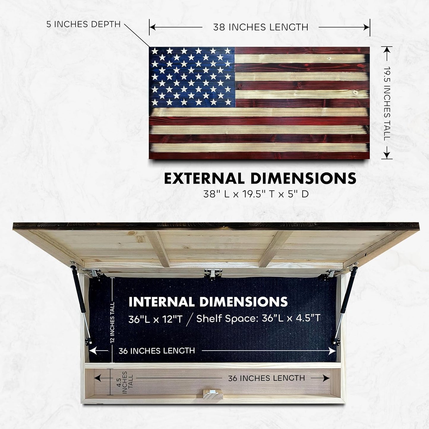 Bellewood Designs - Large American Flag Hidden Gun Storage Cabinet (Red and Blue)